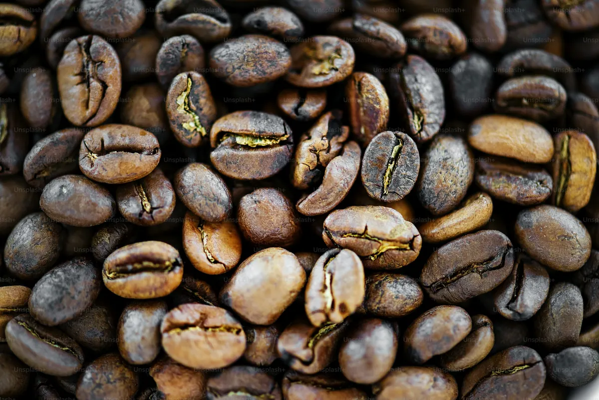 Tumpukan biji kopi sangrai dari berbagai tingkat kematangan